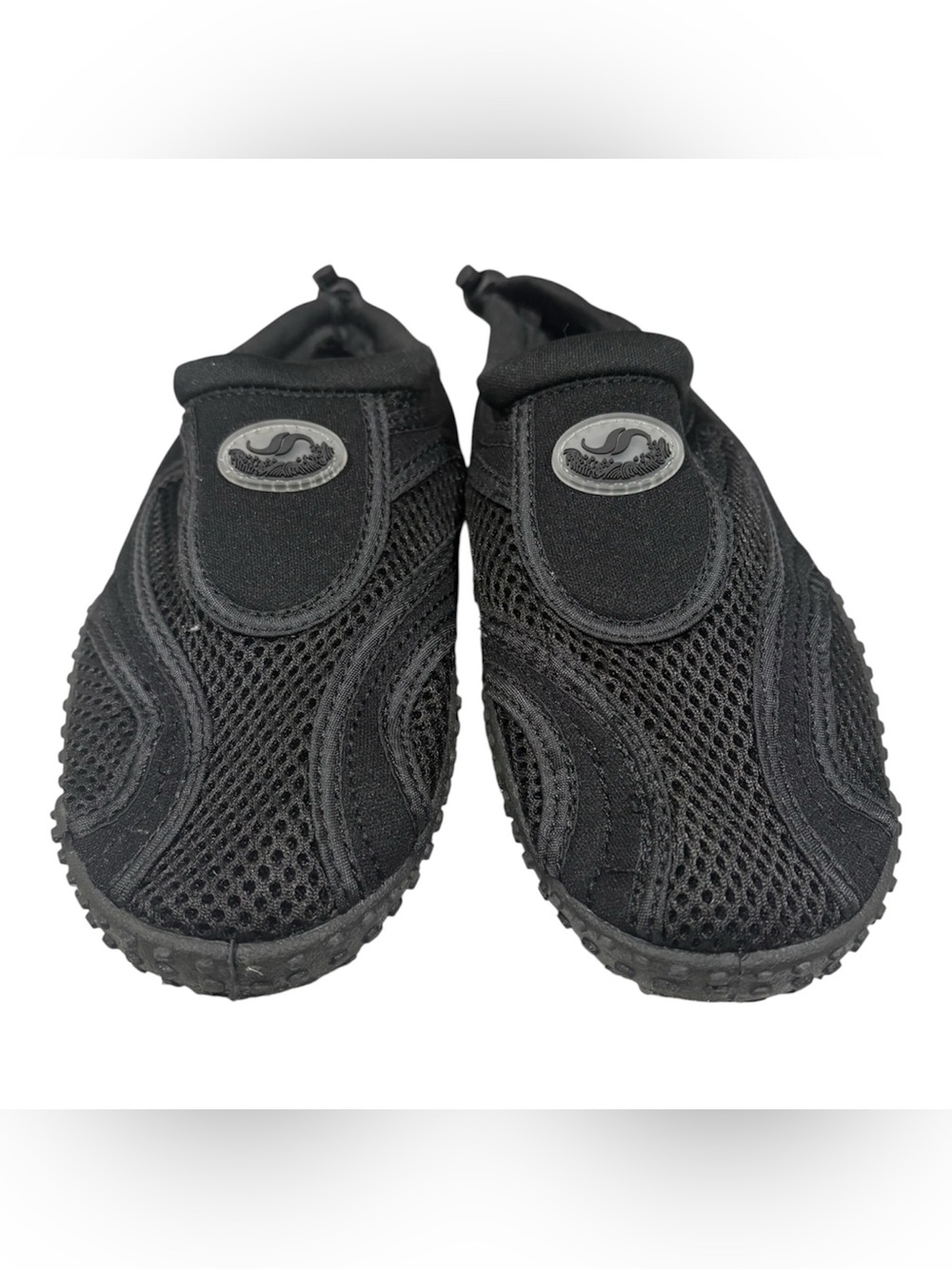 Shoe Shack Black Mesh Water Shoes Aqua Socks Slip-On Drawstring Sz 7